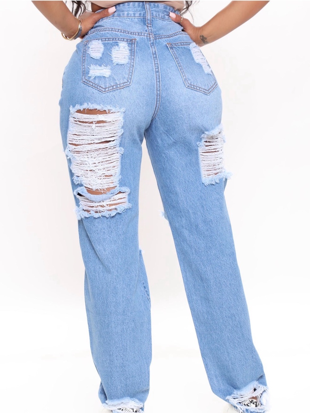 High-Rise Light Blue Distressed Women’s Jeans